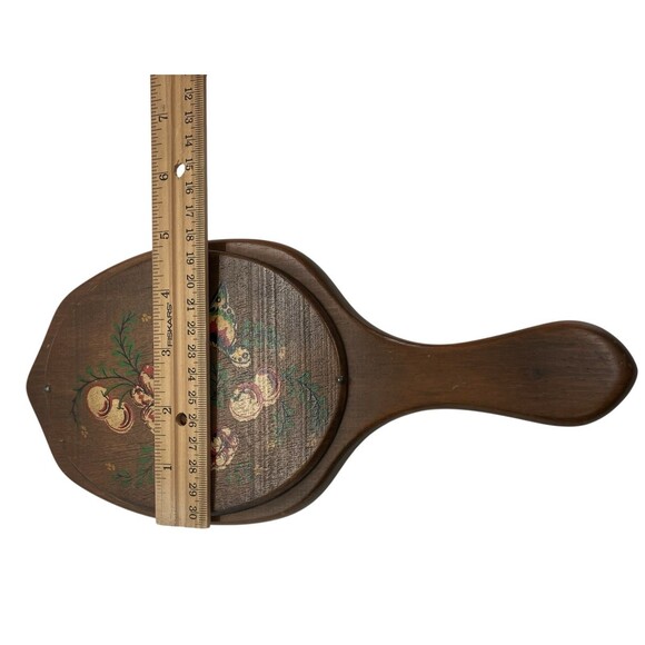 Vintage Mirror Hand Painted Wooden Floral Cherries Butterfly Handheld Vanity - Picture 12 of 13